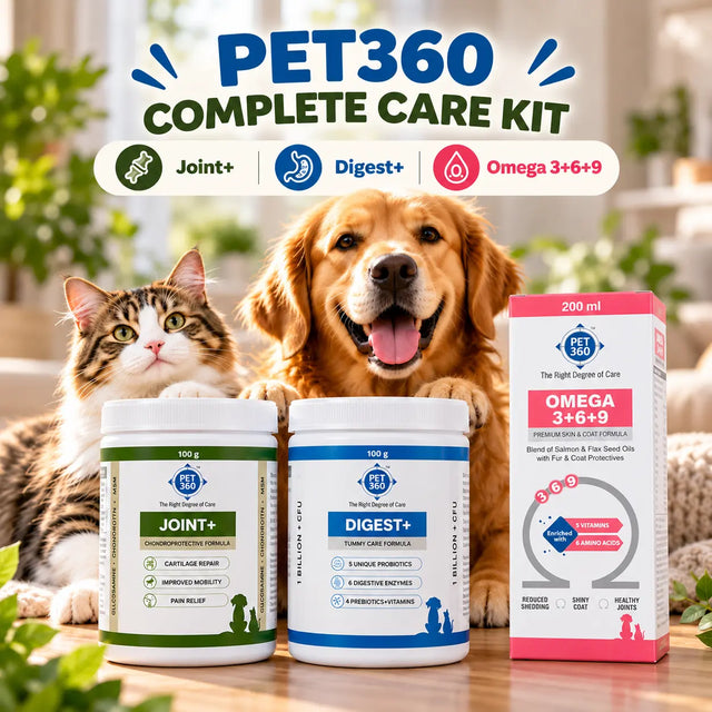 3-in-1 Total Care Kit(JOINT+ (100g)|DIGEST+ (100g)|Omega 3+6+9 (200ml)- With Glucosamine & Chondroitin | Probiotics & Prebiotics | Salmon & Flaxseed Oil