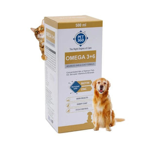 PET360 Omega 3+6 Concentrated Salmon Fish Oil for Dogs & Cats with Vitamins & Minerals | Shinier Coat, Itch & Allergy Control | Improves Skin & Hair Health | Nutritional Supplement for Pets
