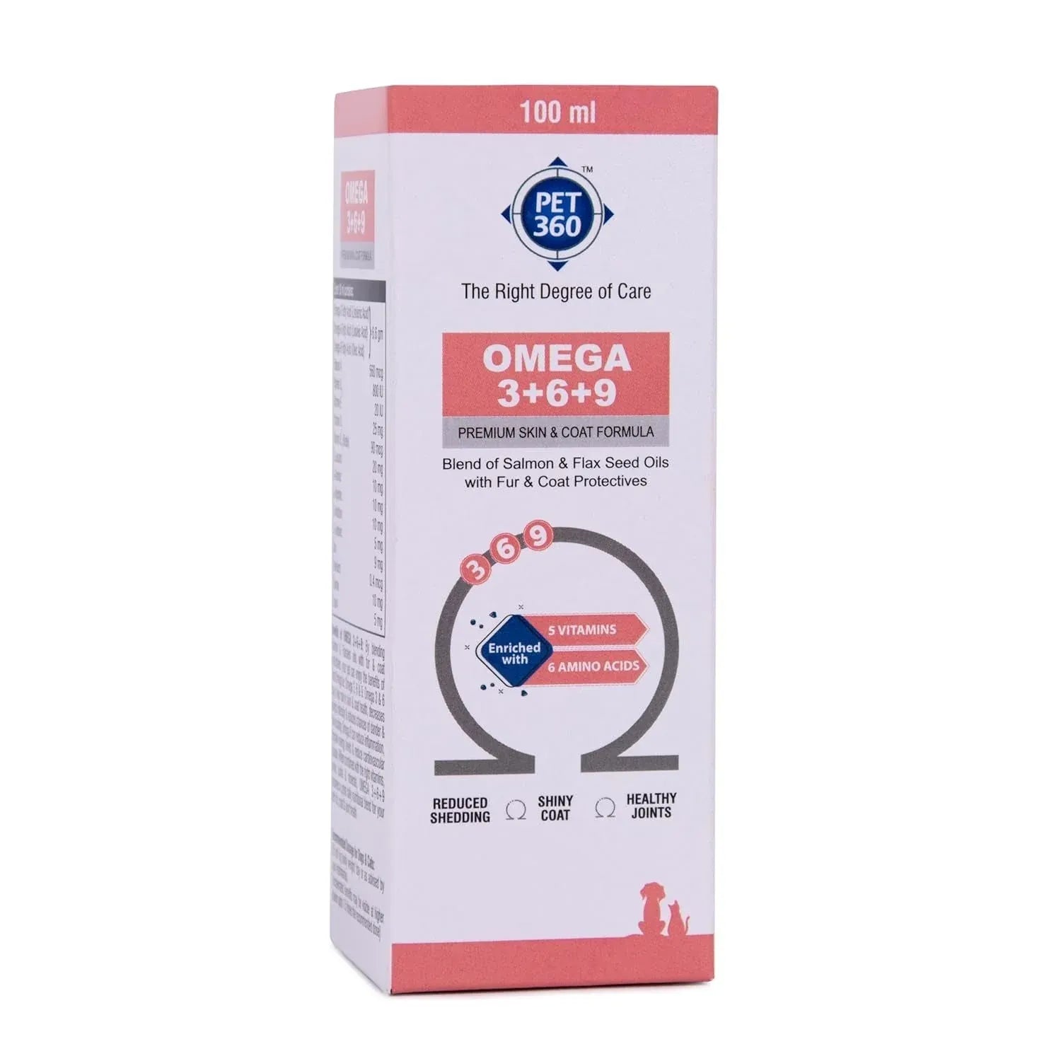 PET360 OMEGA 3+6+9 | Blend of Salmon & Flax Seed Oils with Fur & Coat Protectives | Reduced Shedding | Shiny Coat | Healthy Joints | Nutritional Supplement for Pets