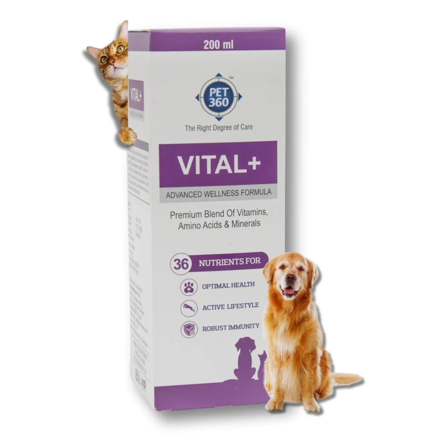 PET360 Vital+ Advanced Wellness Formula for Dogs & Cats | Multivitamin Syrup for Healthy Skin, Joints & Boosted Immunity | Nutritional Supplement with Vitamins & Minerals for Enhanced Growth