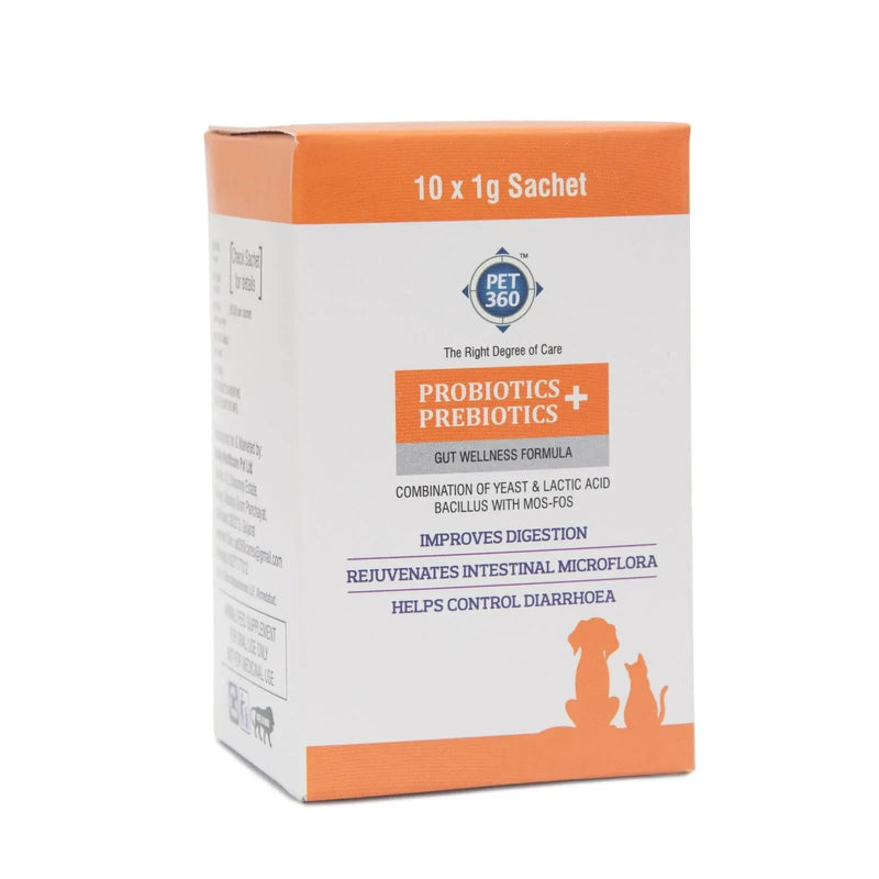 PET360 PROBIOTICS + PREBIOTICS Gut Wellness Formula for Dogs & Cats | Buy 1 Get 1 Free Pack of 5+5