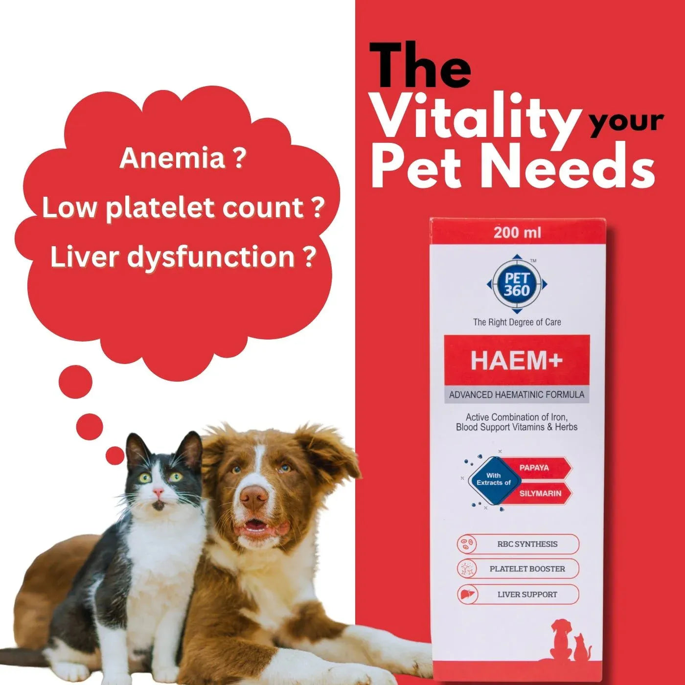 HAEM+ Advanced Haematinic Formula | Health Booster & Liver Tonic for Cats & Dogs | with Extracts of Papaya & Silymarine | Active Combination of Iron, Blood Support Vitamins & Herbs ( 200 ml )