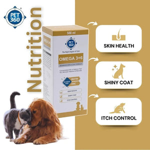 PET360 Omega 3+6 Concentrated Salmon Fish Oil for Dogs & Cats with Vitamins & Minerals | Shinier Coat, Itch & Allergy Control | Improves Skin & Hair Health | Nutritional Supplement for Pets