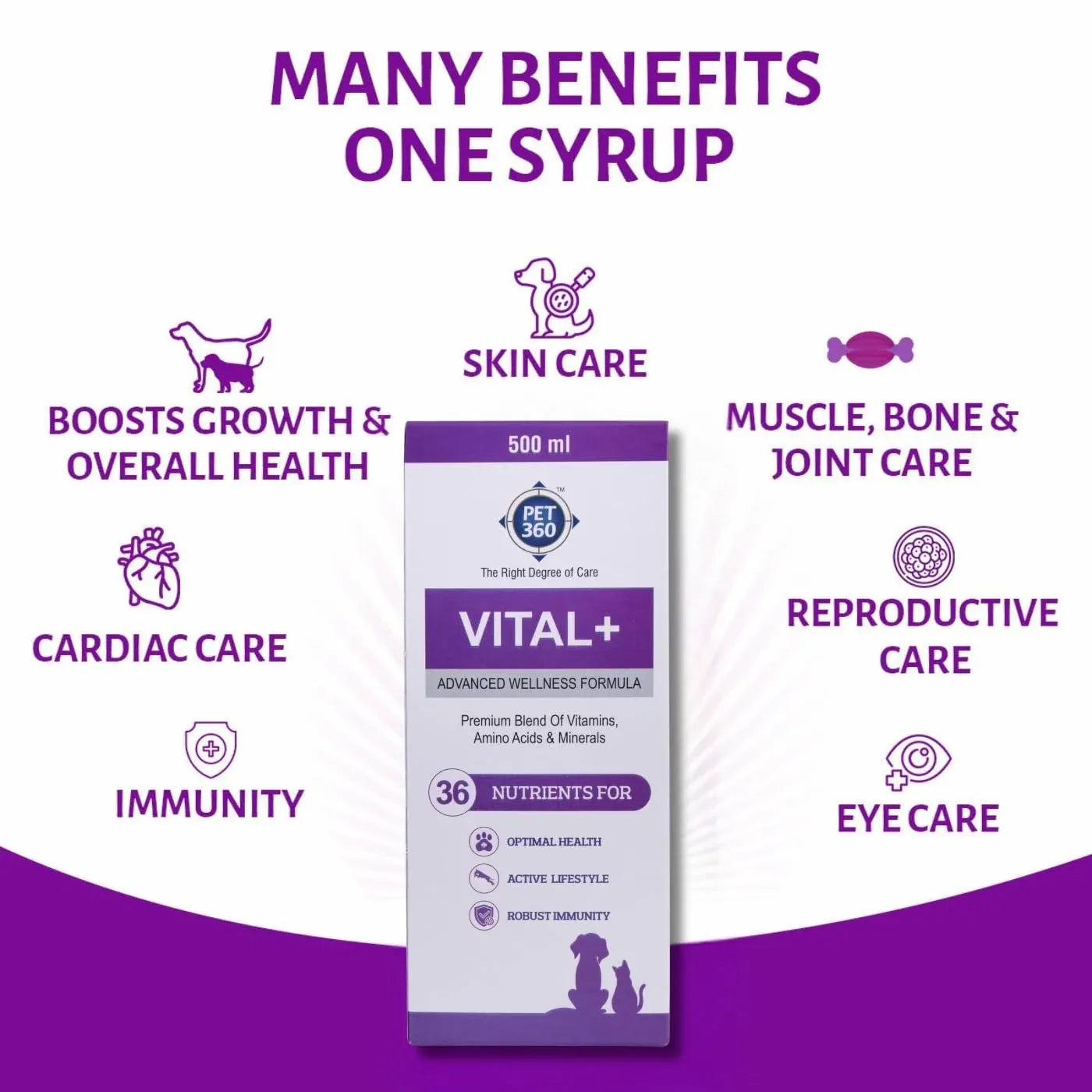 PET360 Vital+ Advanced Wellness Formula for Dogs & Cats | Multivitamin Syrup for Healthy Skin, Joints & Boosted Immunity | Nutritional Supplement with Vitamins & Minerals for Enhanced Growth