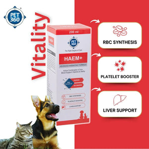 HAEM+ Advanced Haematinic Formula | Health Booster & Liver Tonic for Cats & Dogs | with Extracts of Papaya & Silymarine | Active Combination of Iron, Blood Support Vitamins & Herbs ( 200 ml )