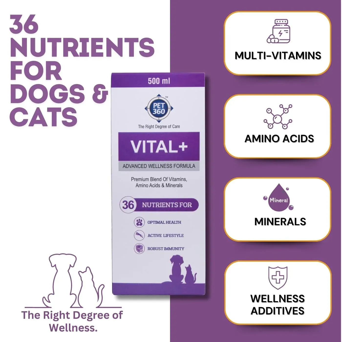 PET360 Vital+ Advanced Wellness Formula for Dogs & Cats | Multivitamin Syrup for Healthy Skin, Joints & Boosted Immunity | Nutritional Supplement with Vitamins & Minerals for Enhanced Growth