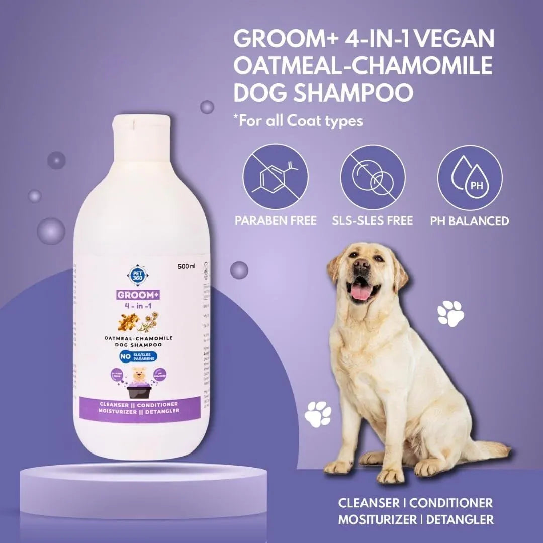 GROOM+ 4-in-1  Oatmeal Chamomile Dog Shampoo, Paraben-SLS-SLES Free