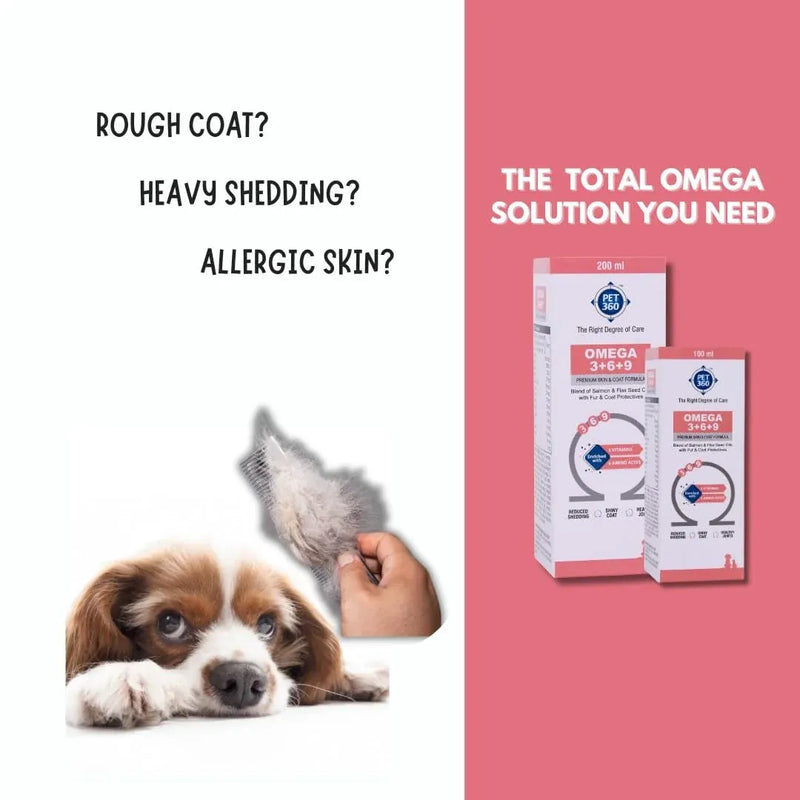 PET360 OMEGA 3+6+9 | Blend of Salmon & Flax Seed Oils with Fur & Coat Protectives | Reduced Shedding | Shiny Coat | Healthy Joints | Nutritional Supplement for Pets