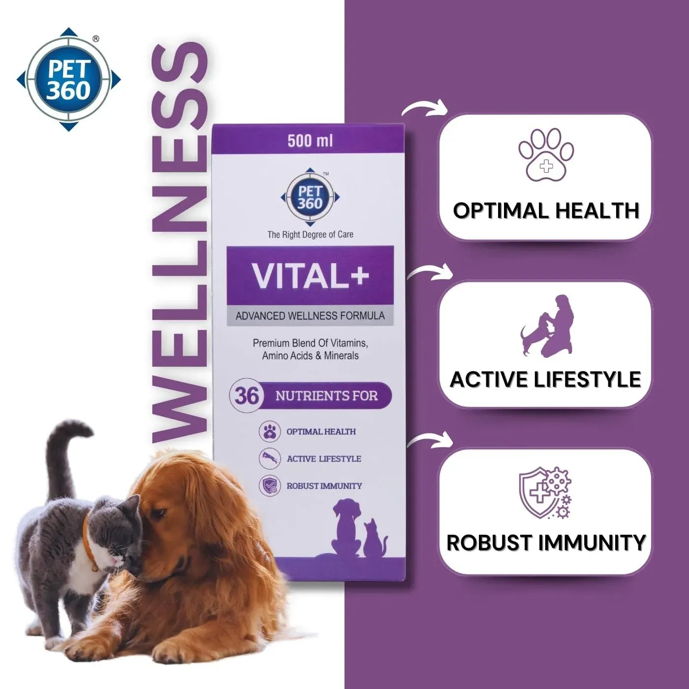 PET360 Vital+ Advanced Wellness Formula for Dogs & Cats | Multivitamin Syrup for Healthy Skin, Joints & Boosted Immunity | Nutritional Supplement with Vitamins & Minerals for Enhanced Growth