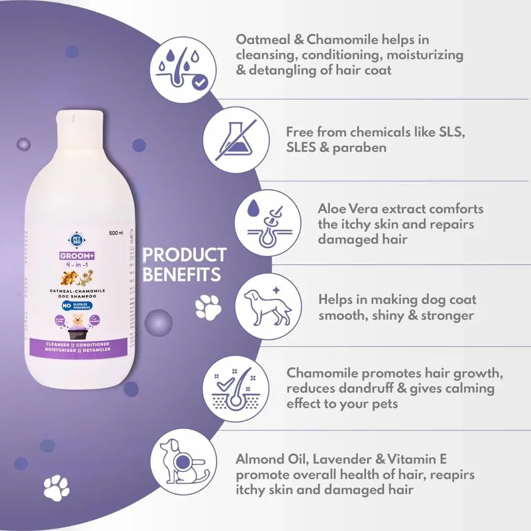 GROOM+ 4-in-1  Oatmeal Chamomile Dog Shampoo, Paraben-SLS-SLES Free