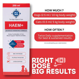 HAEM+ Advanced Haematinic Formula | Health Booster & Liver Tonic for Cats & Dogs | with Extracts of Papaya & Silymarine | Active Combination of Iron, Blood Support Vitamins & Herbs ( 200 ml )