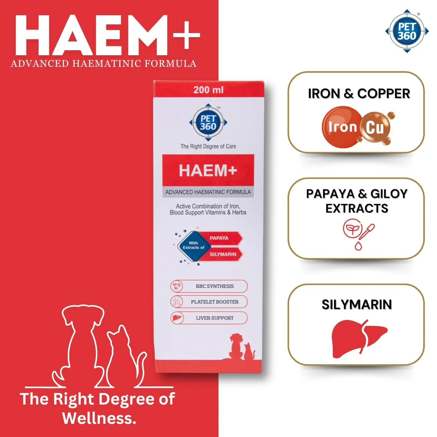 HAEM+ Advanced Haematinic Formula | Health Booster & Liver Tonic for Cats & Dogs | with Extracts of Papaya & Silymarine | Active Combination of Iron, Blood Support Vitamins & Herbs ( 200 ml )