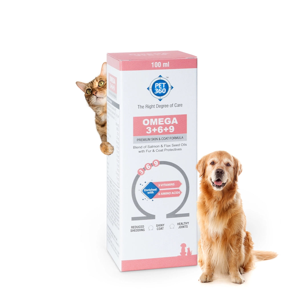 PET360 OMEGA 3+6+9 | Blend of Salmon & Flax Seed Oils with Fur & Coat Protectives | Reduced Shedding | Shiny Coat | Healthy Joints | Nutritional Supplement for Pets
