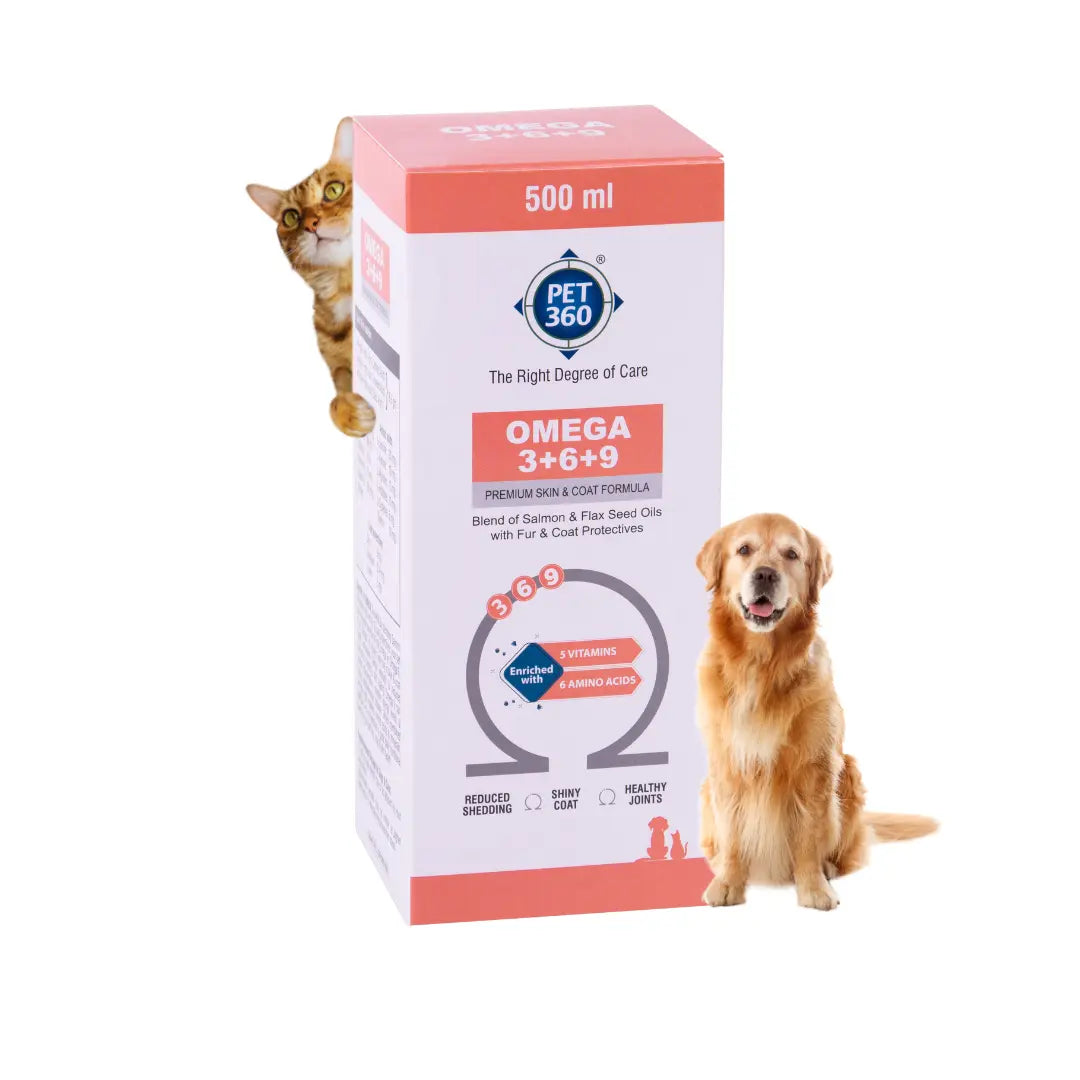 PET360 OMEGA 3+6+9 | Blend of Salmon & Flax Seed Oils with Fur & Coat Protectives | Reduced Shedding | Shiny Coat | Healthy Joints | Nutritional Supplement for Pets