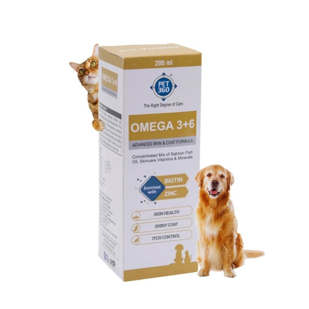 PET360 Omega 3+6 Concentrated Salmon Fish Oil for Dogs & Cats with Vitamins & Minerals | Shinier Coat, Itch & Allergy Control | Improves Skin & Hair Health | Nutritional Supplement for Pets
